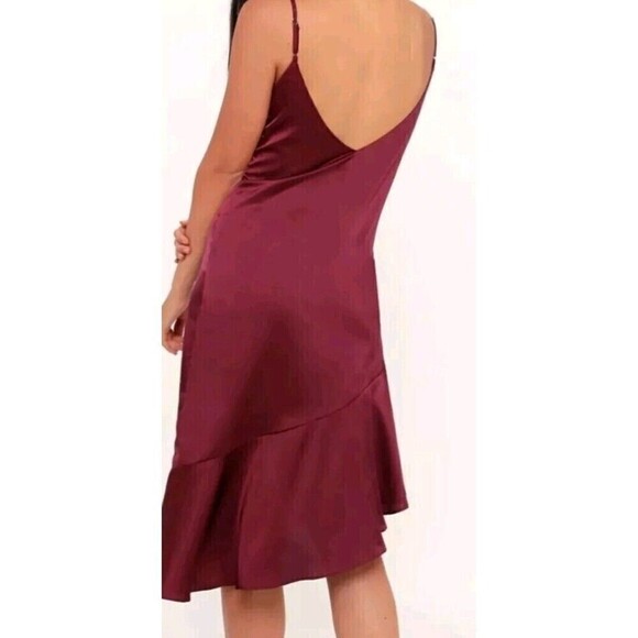 Lulu’s Bewitching Beauty Slip Dress Size XS Plum Midi Asymmetric Satin 90's Y2K - Picture 4 of 10